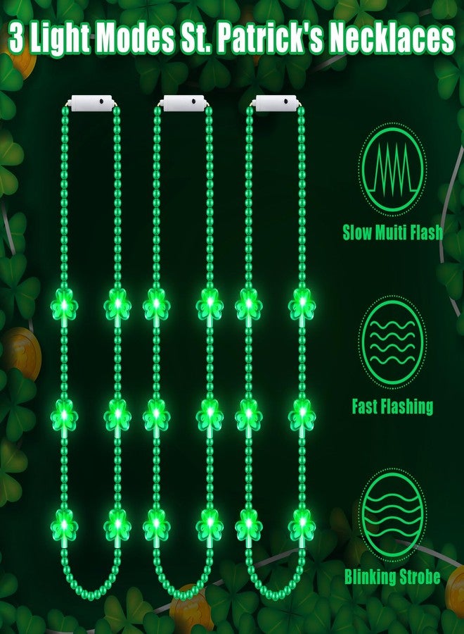 Ecation 12 Pcs LED St Patrick's Day Beads Necklace Colorful Green Light up Bead Necklaces St Patrick's Day Glow Necklace Costumes Accessories for Birthdays Party Favors Supplies (Clover) - Image 3